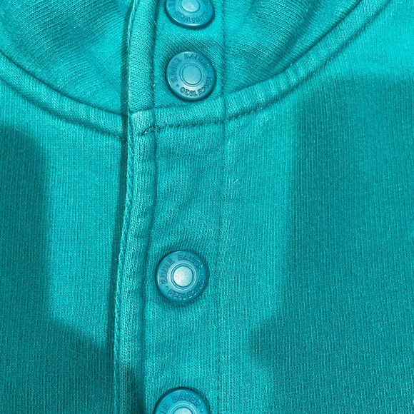 Vintage 90s Eddie Bauer Turquoise Cotton Blend Snap Button Neck Sweatshirt Large - Picture 2 of 7